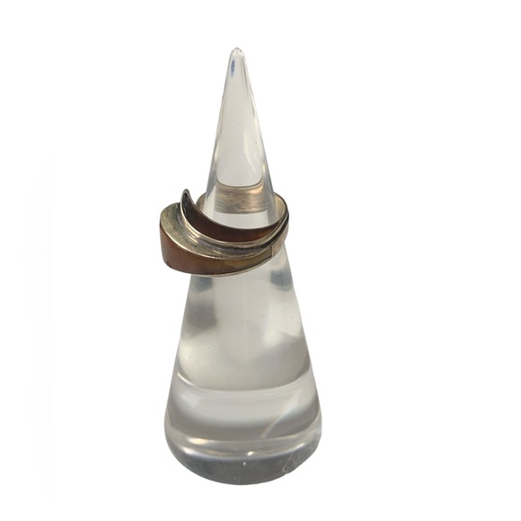 Vintage FCA Amber Inlay Taxco Mexico Sterling Silver Modernist Unique Men’s Ring - Picture 5 of 14